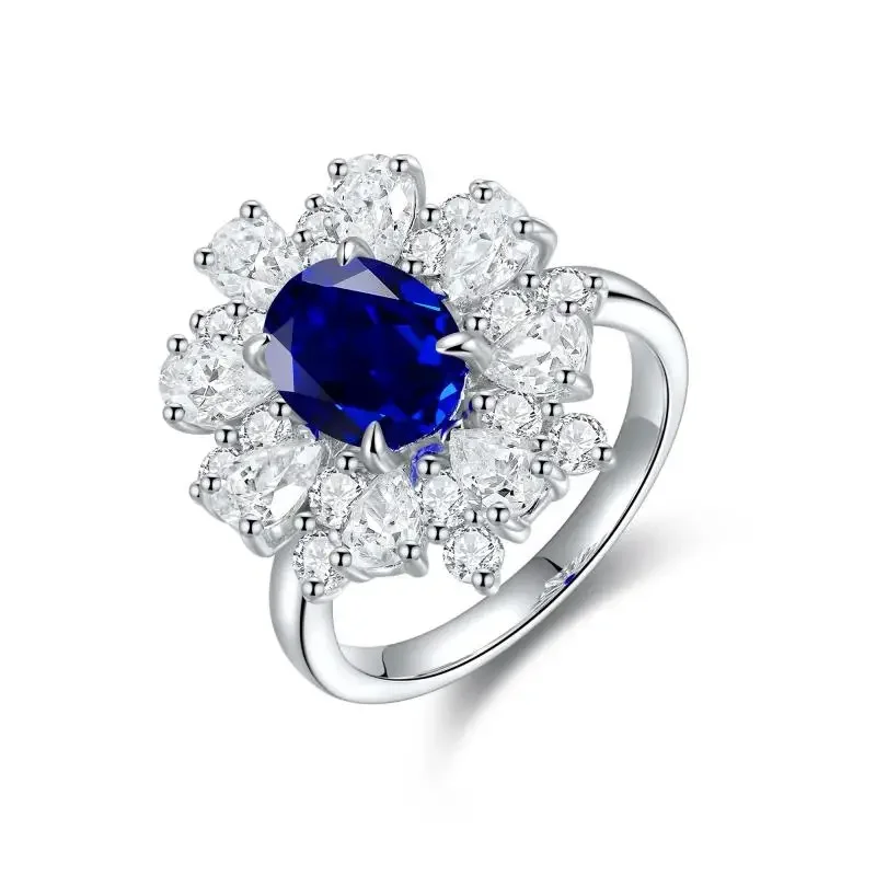 RUIF 2024 New  S925 Silver Rings Oval Shape 2.656ct Lab Royal Blue Sapphire Lab Gemstone Weddingring for Women