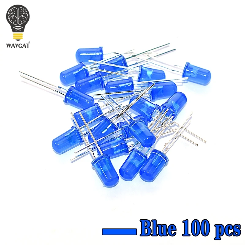 100PCS 5MM F5 LED Diode 5 mm Light Assorted Kit Green Blue White Yellow Red COMPONENT DIY kit