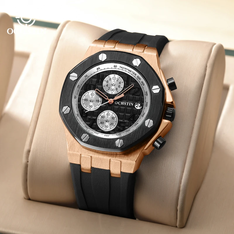 Men's 3‑Eye 6‑Hand Multifunction Quartz Wrist Watch Fashion Casual Sports Outdoor Male Wristwatch Large Dial Calendar Display
