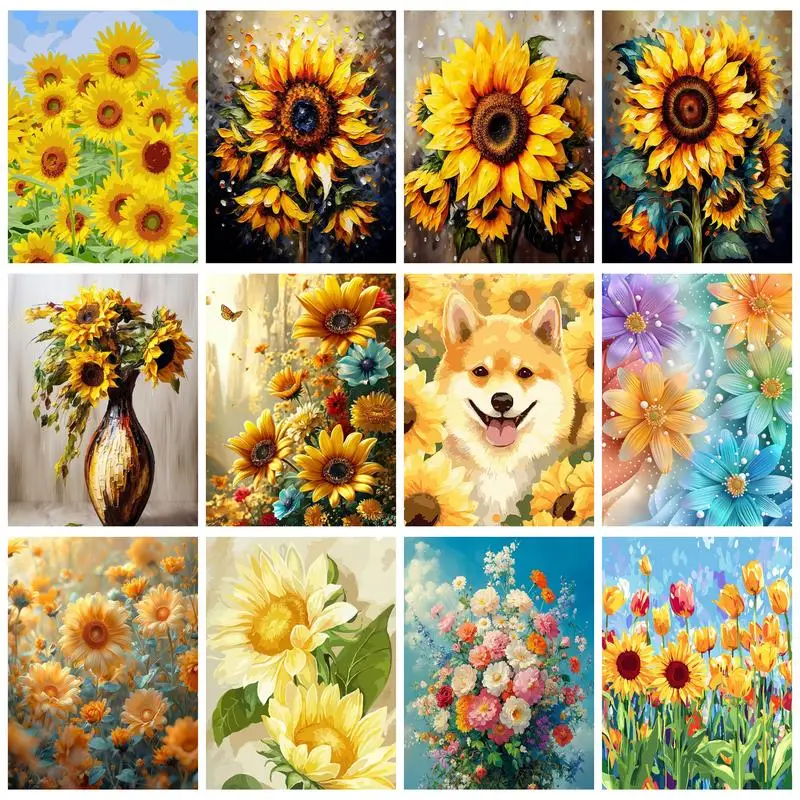 RUOPOTY Painting By Numbers Tulip Sunflower Oil Picture Drawing Coloring For Beginner on Canvas Digital Painting Decor For Home
