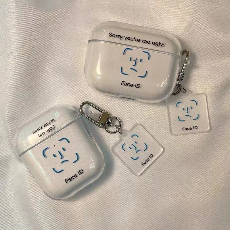 Sevimli yüz ID mektubu silikon ile karikatür kolye anahtarlık kulaklık kutusu apple airpods 3 2 1 pro bluetooth şarj kutusu capa