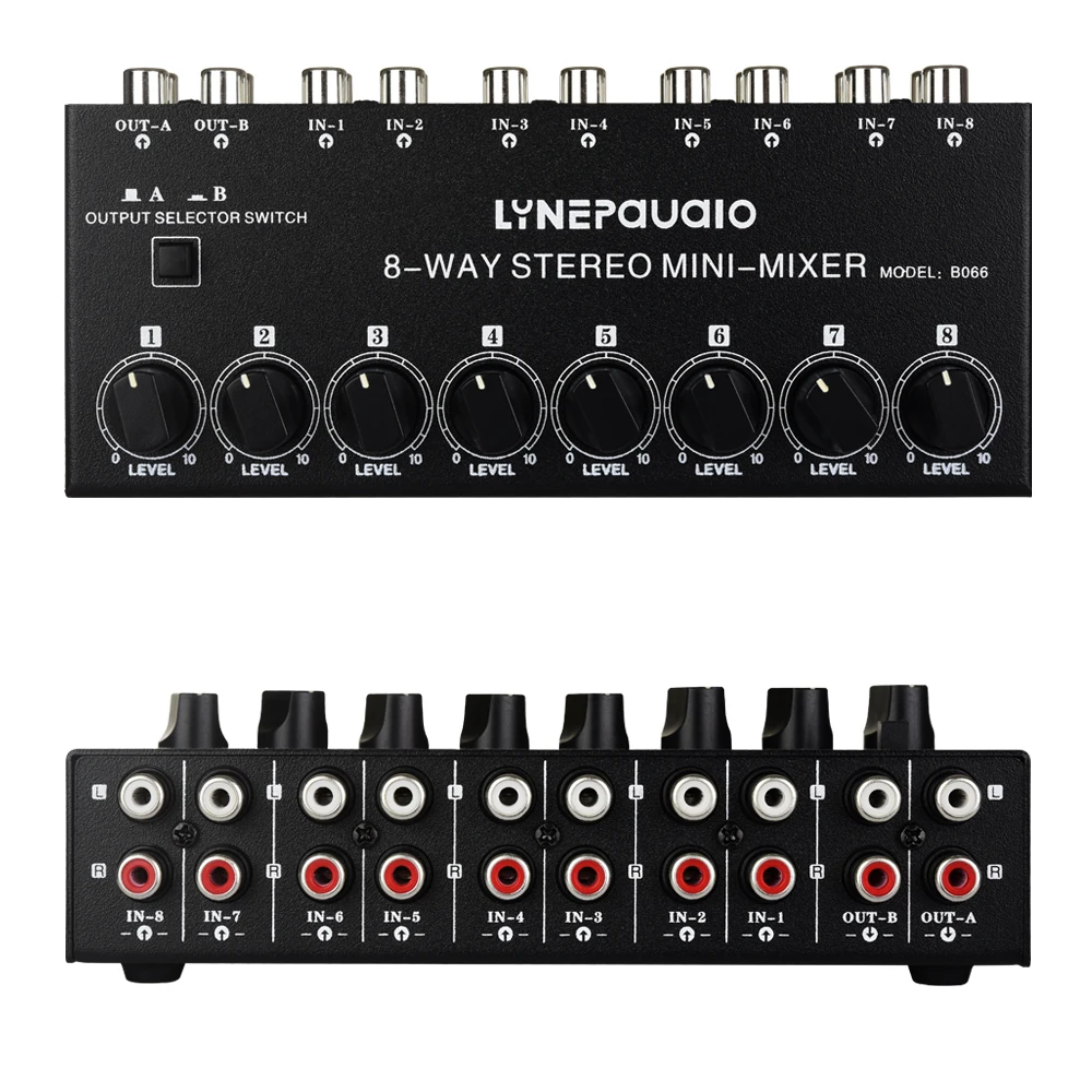 

Mini Stereo 8 Channel Passive Mixer Power Free 8-channel Audio Mixing with RCA Interface