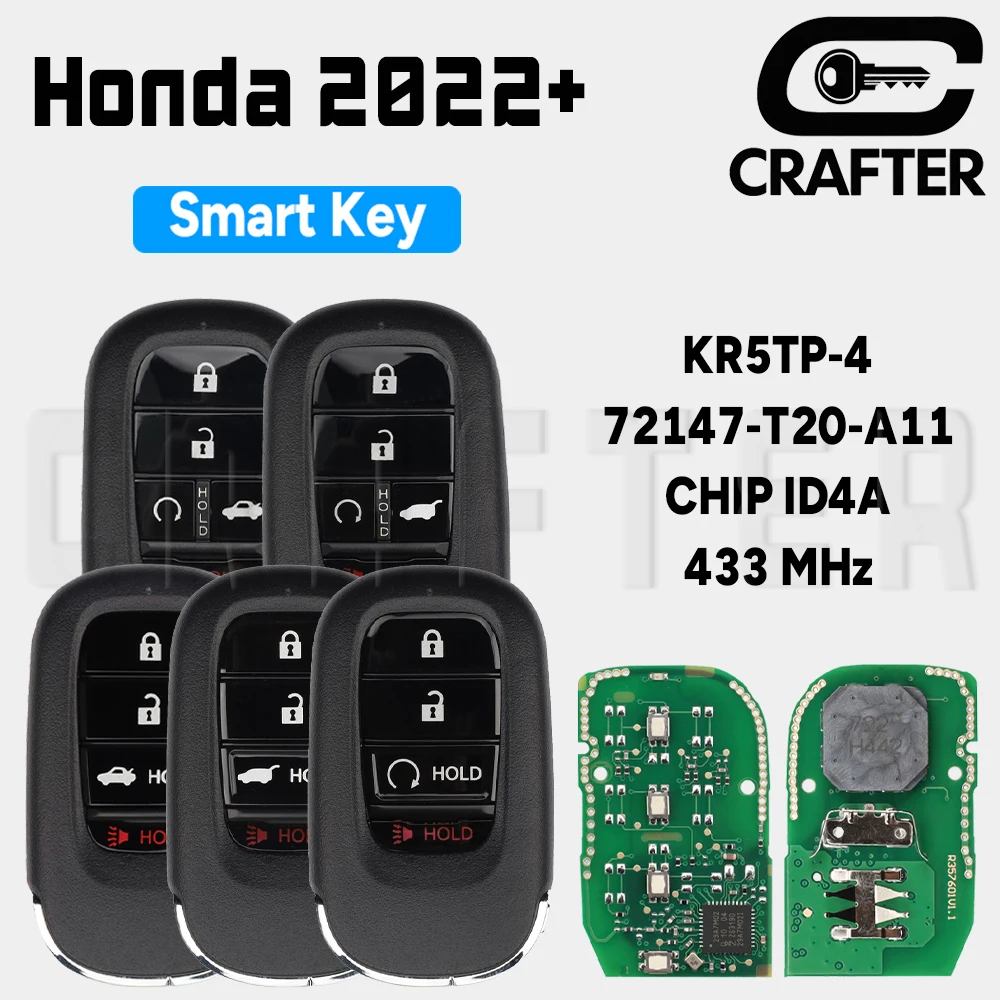 مفتاح Crafters KR5TP-4 رقاقة 4A 433 ميجا هرتز مفتاح السيارة الذكية لهوندا أكورد الطيار HR-V CR-V سيفيك 2022 + 72147-T20-A11 A3C0775510100 #1