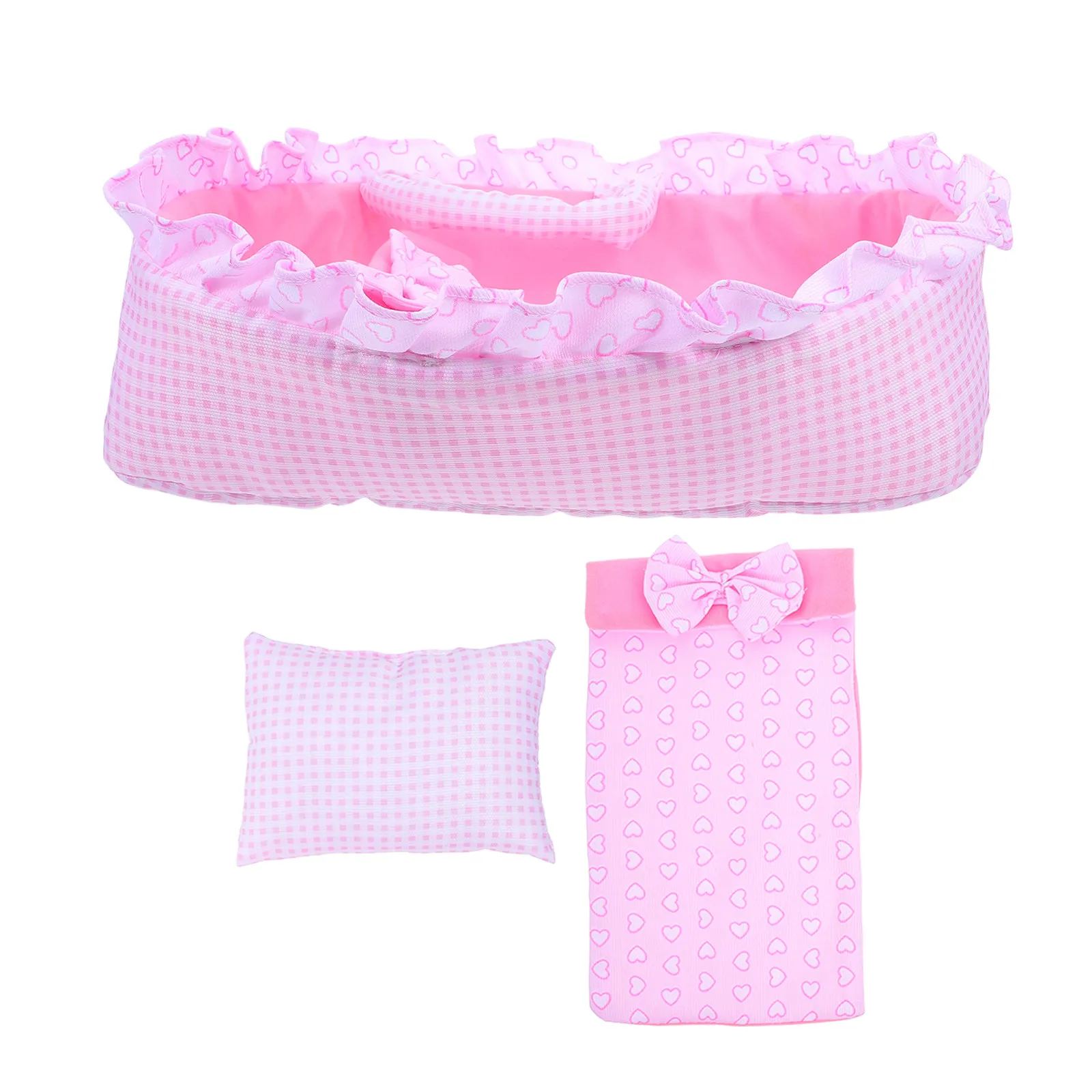 

Baby Bassinet 35Cm Cradle Pink Handheld Carrier Blanket Pillow Dollhouse Pretend Play Scene Baby Cradle Toy House Furniture