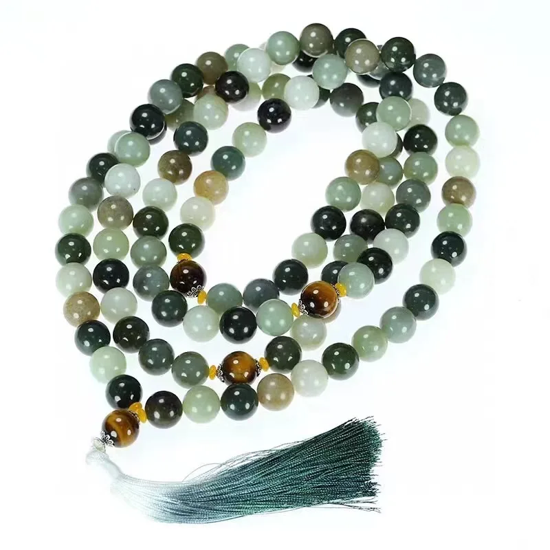 Natural 100% real green hetian jade round beads necklace 108 Duobao Buddha Pearl jewellery for woman man gifts Bless peace