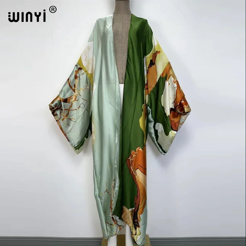 WINYI Catwalk Kimono Women Printed Bubble 2026 Coat Long Sleeve Cardigan Abaya Dubai Luxury Beachwear Cover Up Boho Dress Caftan 5