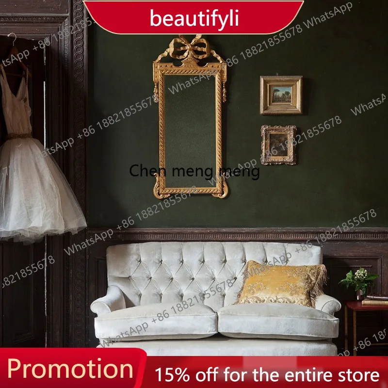 X188 Square American makeup mirror carved bathroom mirror household wall hanging French light luxury decorative fireplace mirror