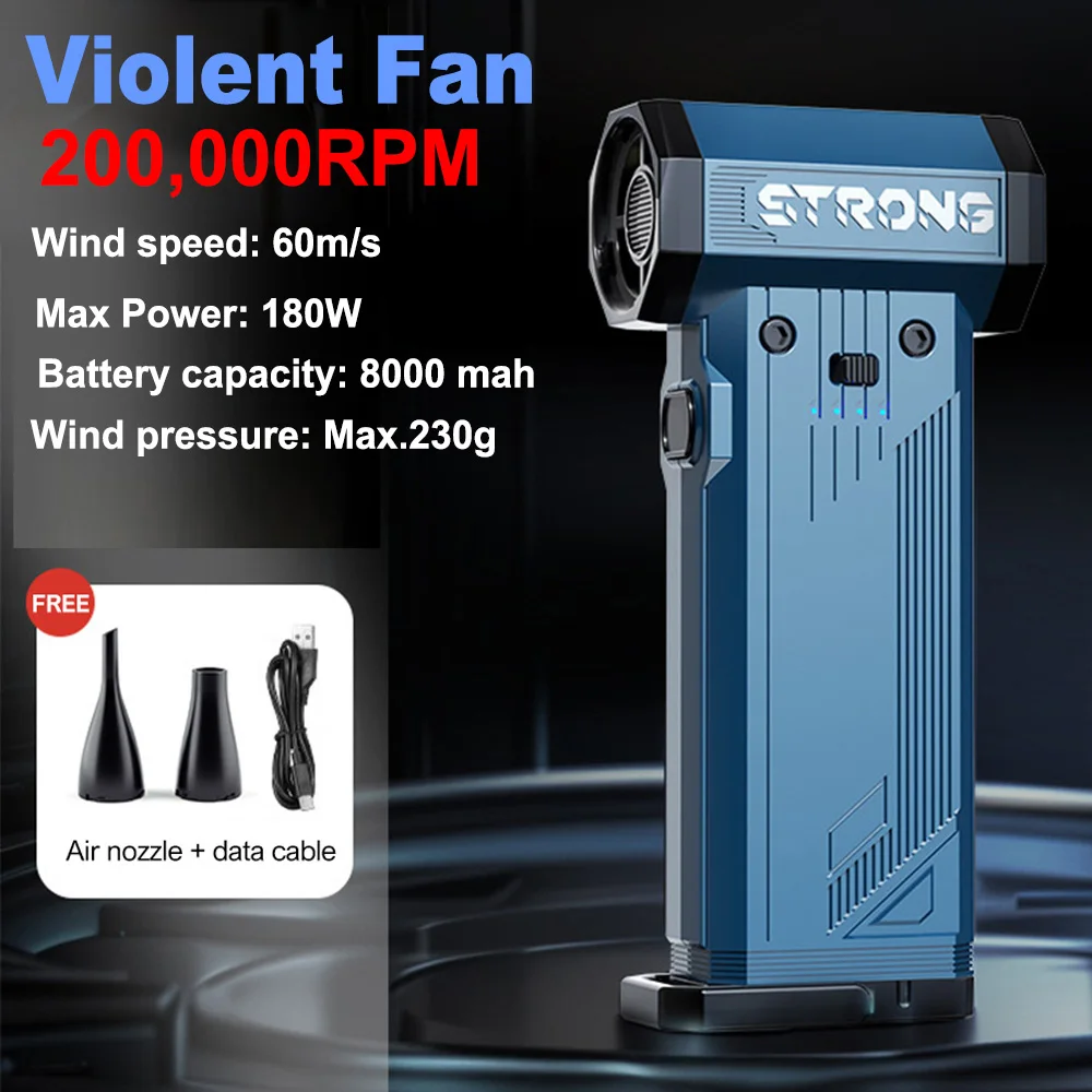 

200,000RPM Turbo Blower Mini Turbo Jet Fan Powerful Air Blower Type-C Charging Strong Wind 60m/s Brushless Violent Fan 2 Nozzles