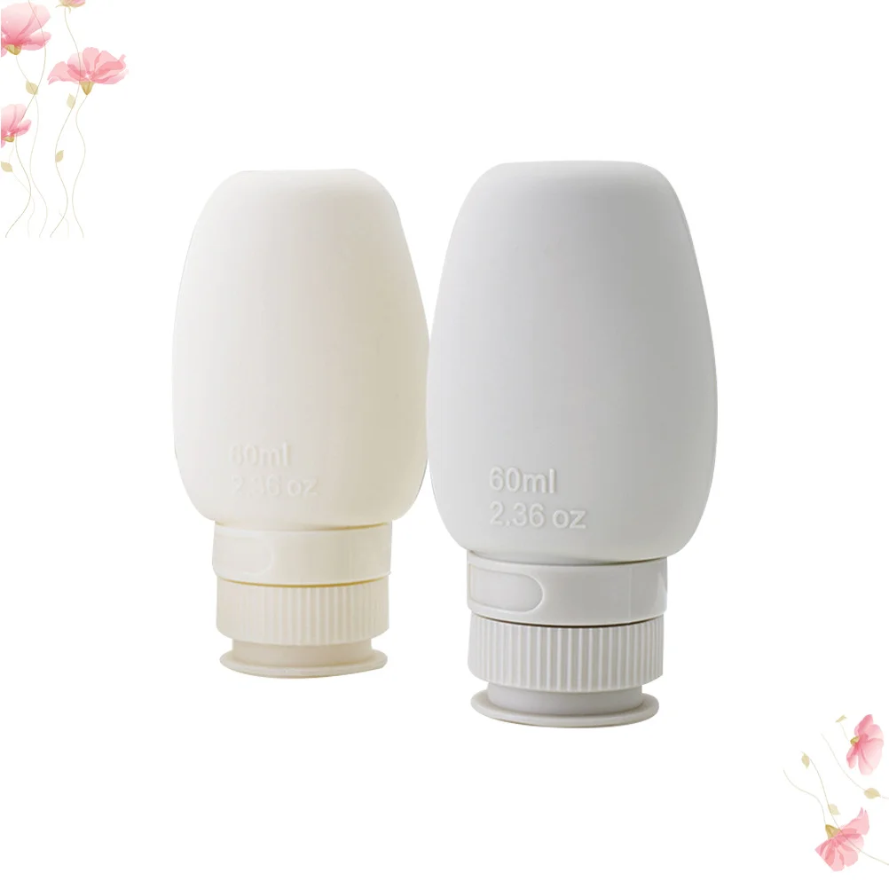 2Pcs 60Ml 실리콘 여행용 병 휴대용 리필 가능 누출 방지 세면용품 샴푸 샤워 젤 라이트 그레이 베이지