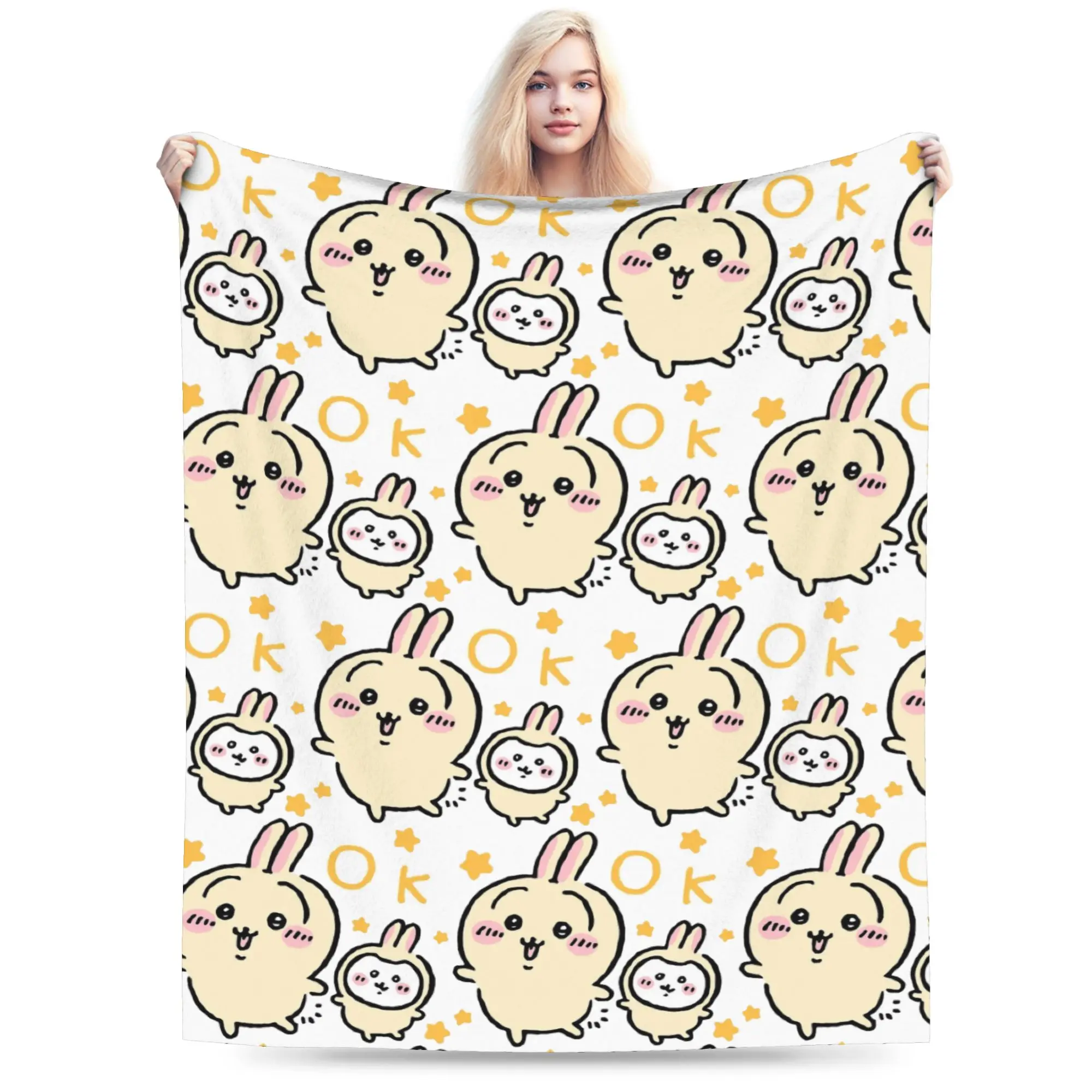 Chiikawas Yellow OK Blanket Velvet Autumn/Winter   Multifunction Warm Throw Blankets for Sofa Outdoor Bedding Throws