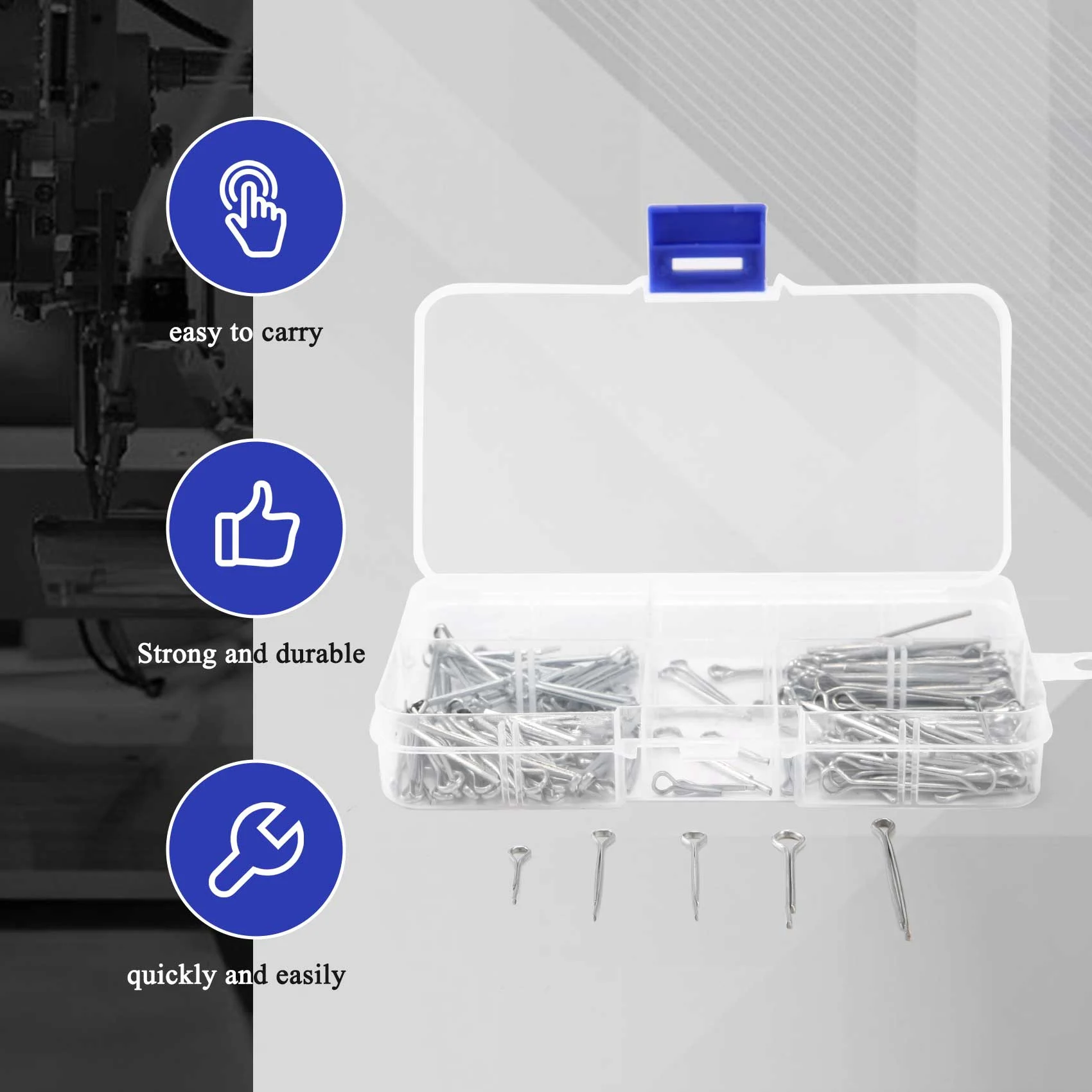 WFF 175Pc SPLIT PINS Cotter Fixings Set Assorted Sizes Zinc Plated Steel Hard Case
