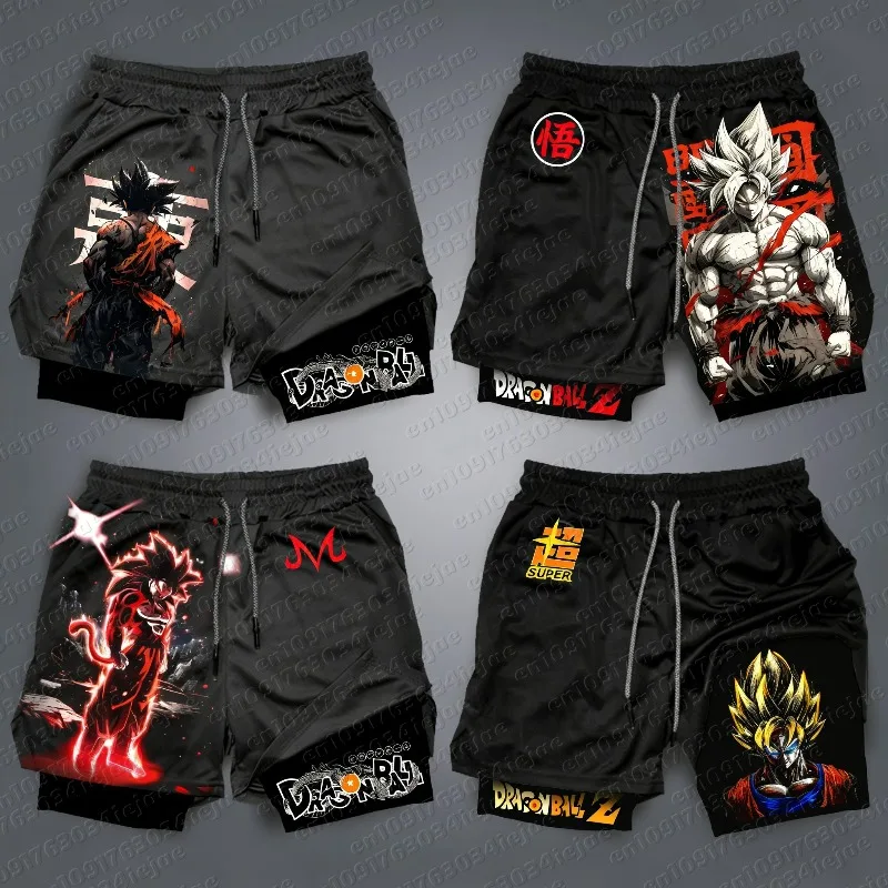 2026 New Dragon Ball Anime Goku Peripheral Printed Double-layer Shorts, Summer Men's Sport Loose Comfortable Breathable Pants