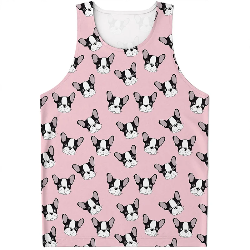 Cartoon French Bulldog Pattern Tank Top Men 3D Printed Animal Fitness Gym Sleeveless Shirts Summer Street Quick Dry Tee Shirt