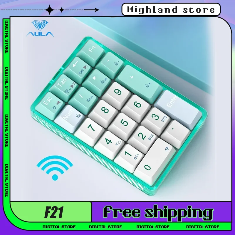 

AULA F21 Numeric Keypad 3 mode Bluetooth Wireless 21Keys RGB Backlight Mechanical Keyboard Transparent Numeric Gaming Number Pad