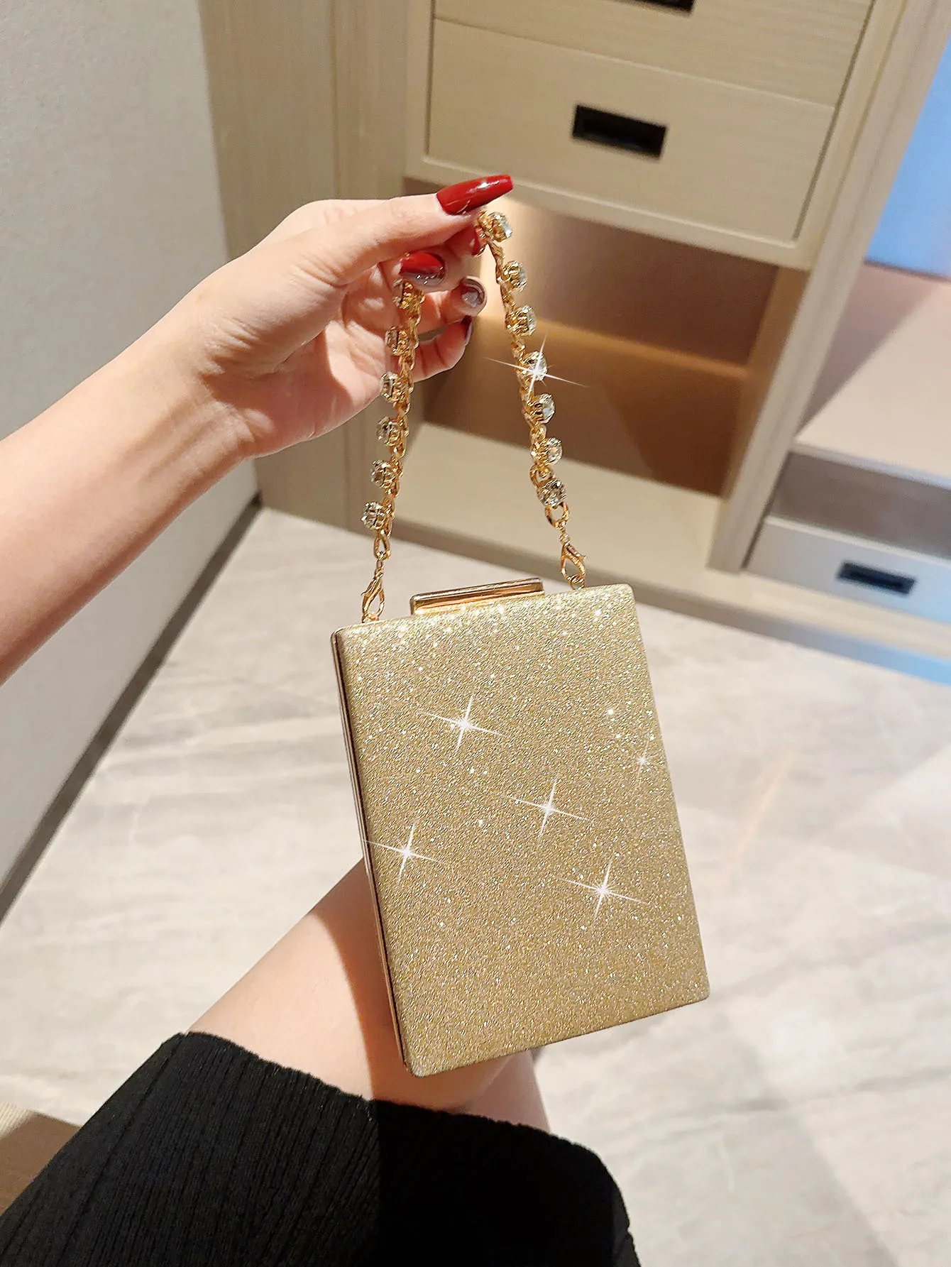 

Trend Designer Clutch Bag Gold Silver Box Design Party Evening Chain Shoulder Crossbody Bags Mini Purses and Handbags