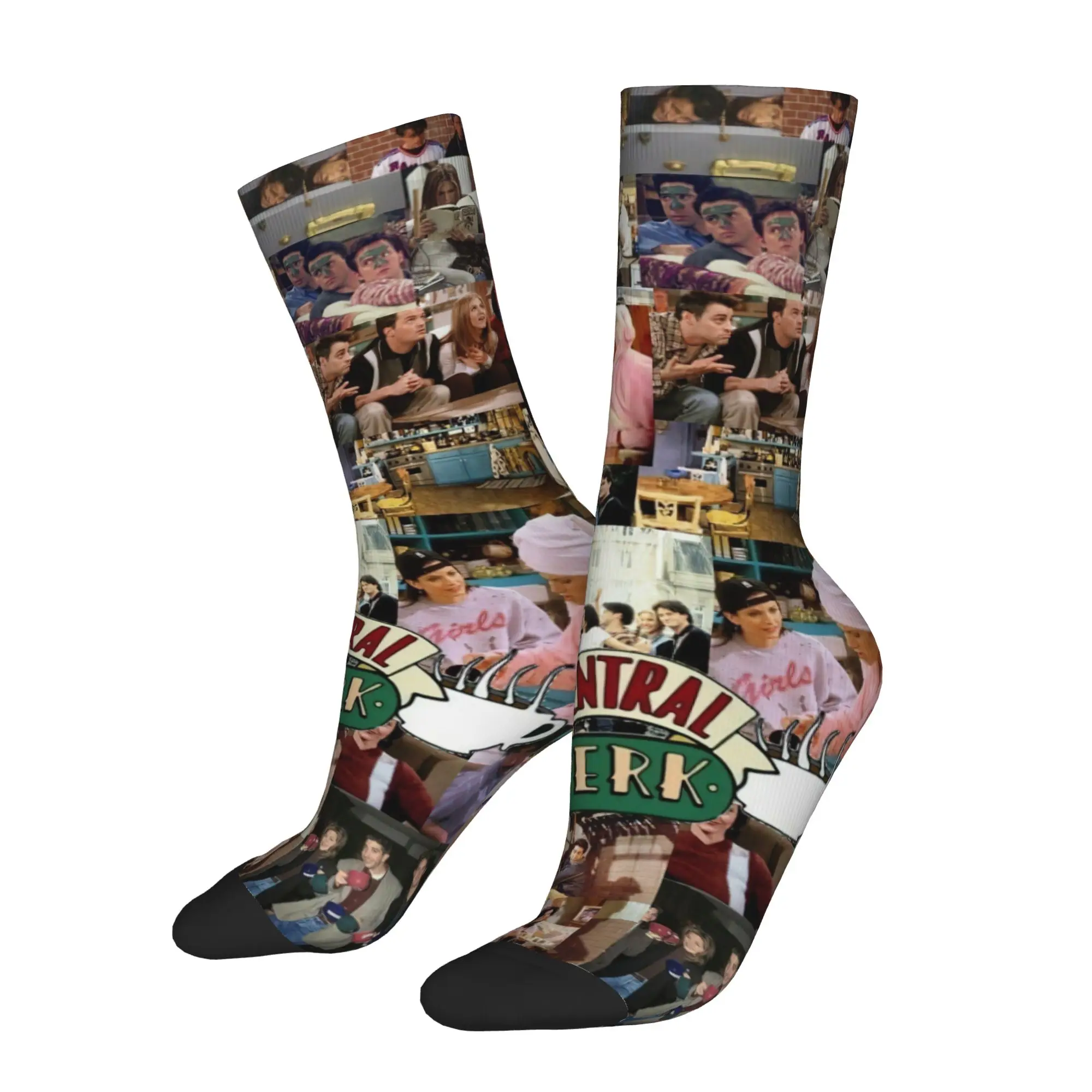Autumn Winter Crazy Design Men's Women's Friends TV Show Collage Socks Central Perk Sweat Absorbing Basketball Socks