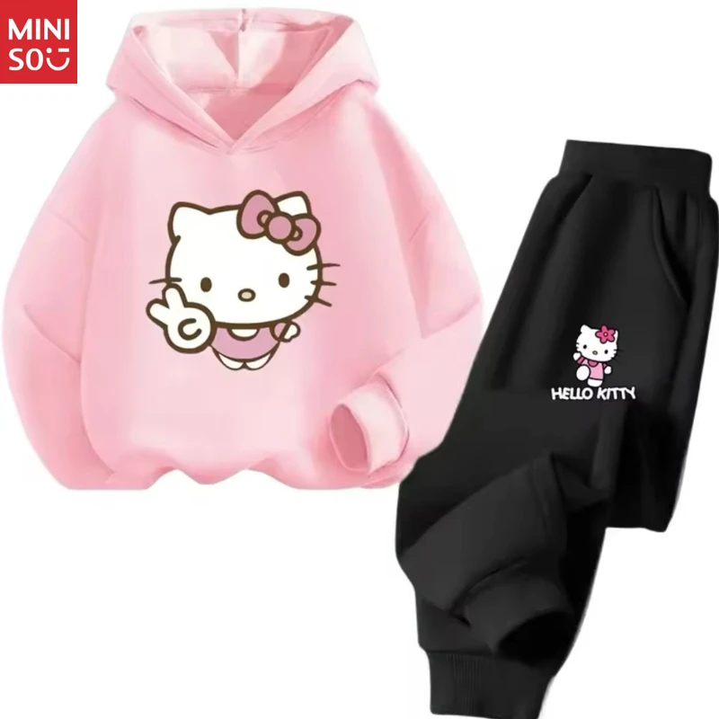 

Miniso Hello Kitty Girls' 2-Piece Set | Hooded Top & Cuffed Joggers, Lightweight Spring Outfit