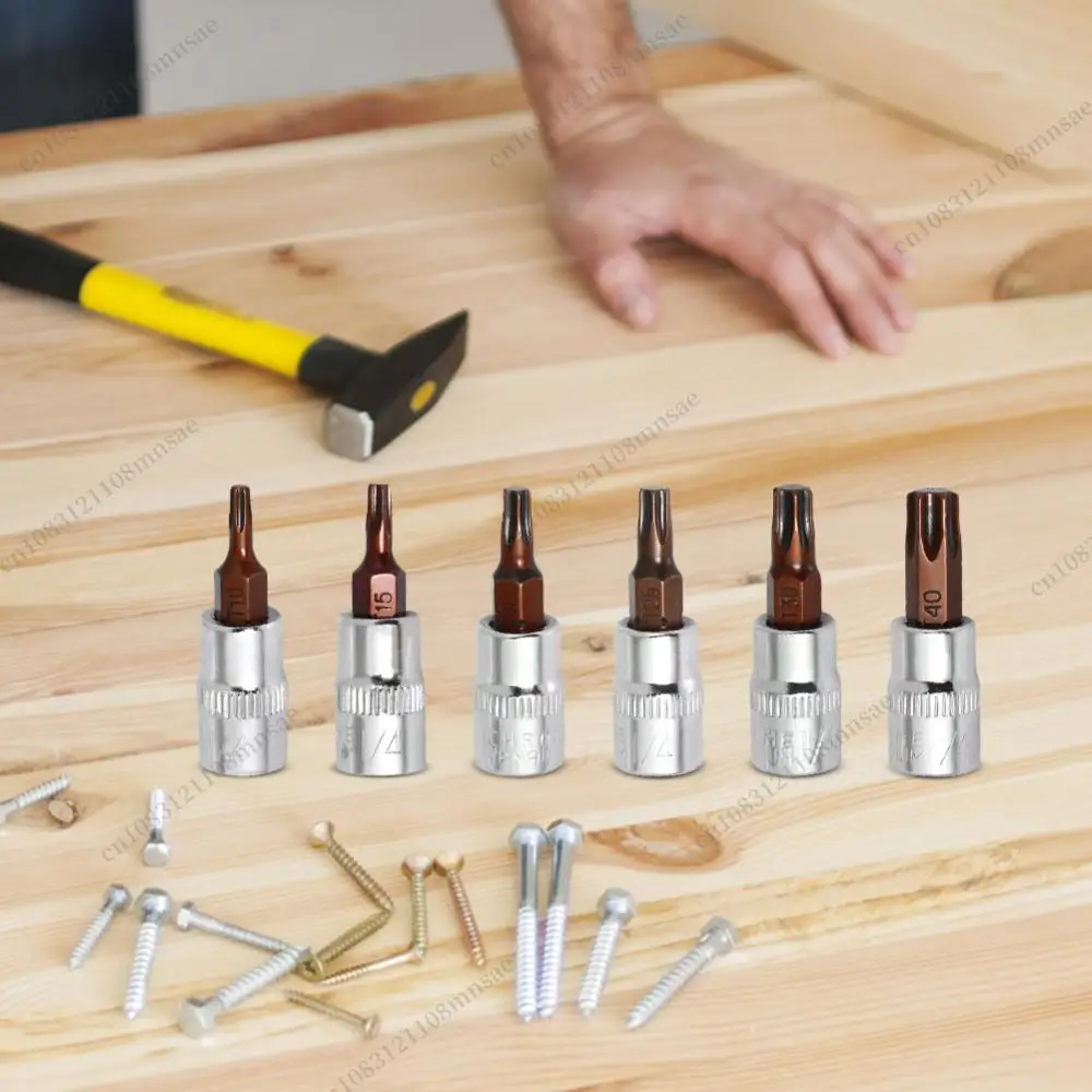 6 Pcs Drive Hex Bit Sockets Set 1/4 Inch Drive Socket Head Tool Screwdriver Bit Socket for Automobile Modification