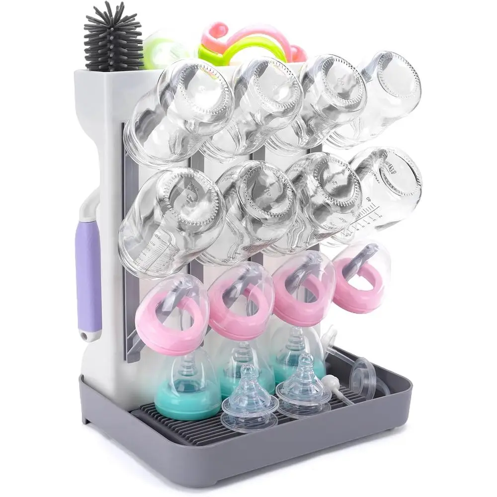 

Compact Gray Drying Rack for Baby Bottles and Accessories, Holds 12 Bottles, BPA-Free
