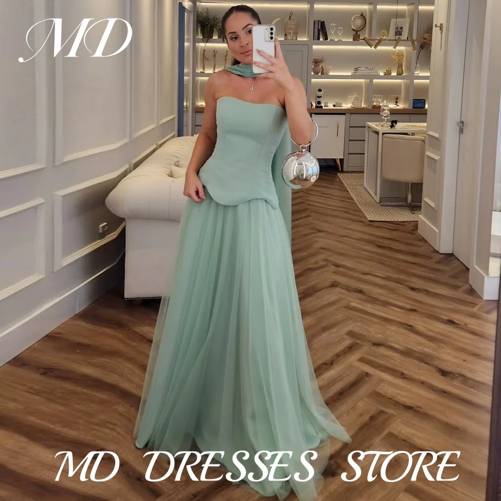 

MD Elegant A-line Green Strapless Evening Dress Arabic Pleat With Scarf Prom Gowns Vestidos Customized Birthday Party Dress 2025