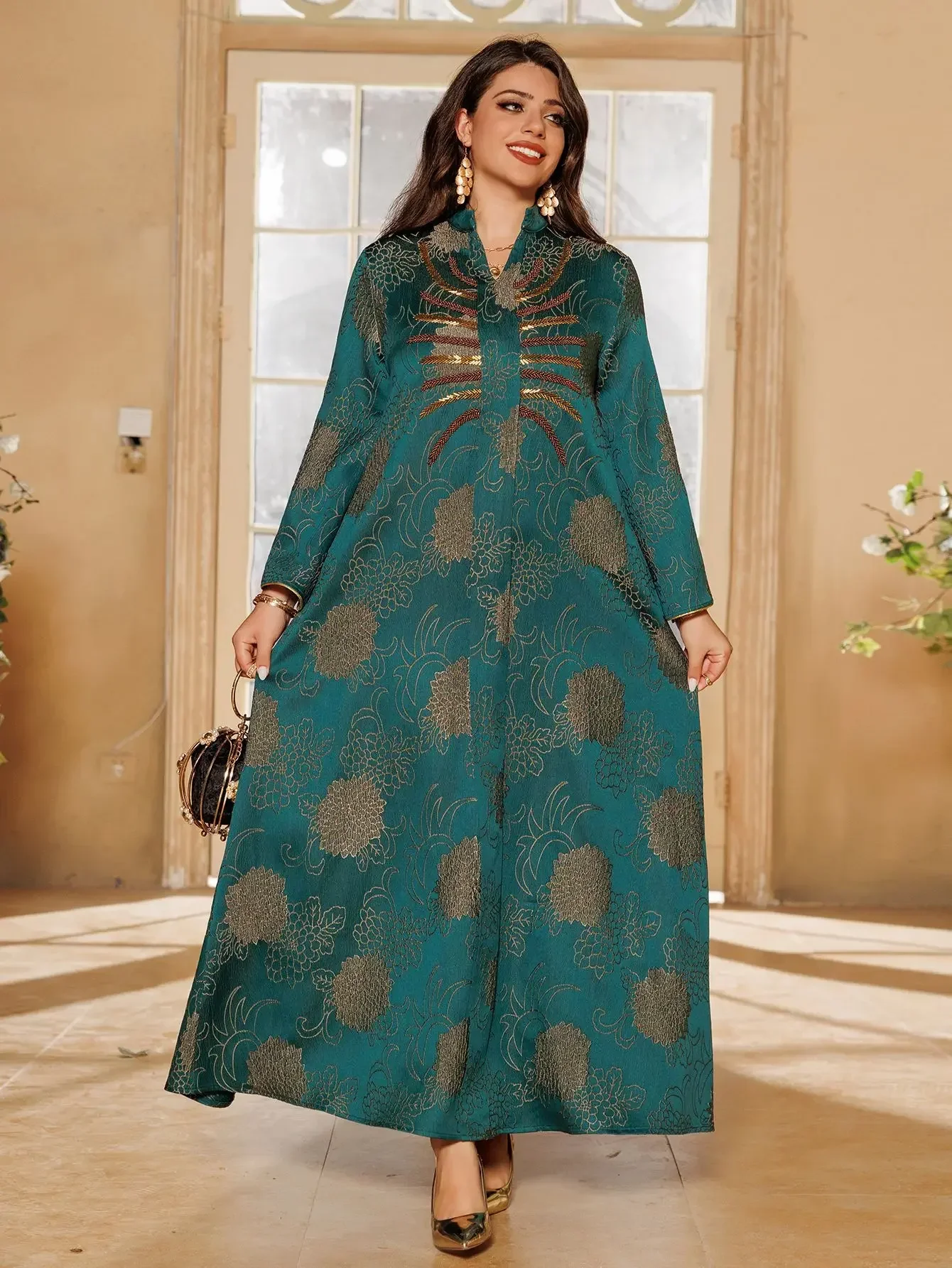 

2025 Spring Muslim Women Beading Maxi Dress Abayas Dubai Turkey Kaftan Ramadan Jalabiya Caftan Party Dresses Morocco Islam Robes