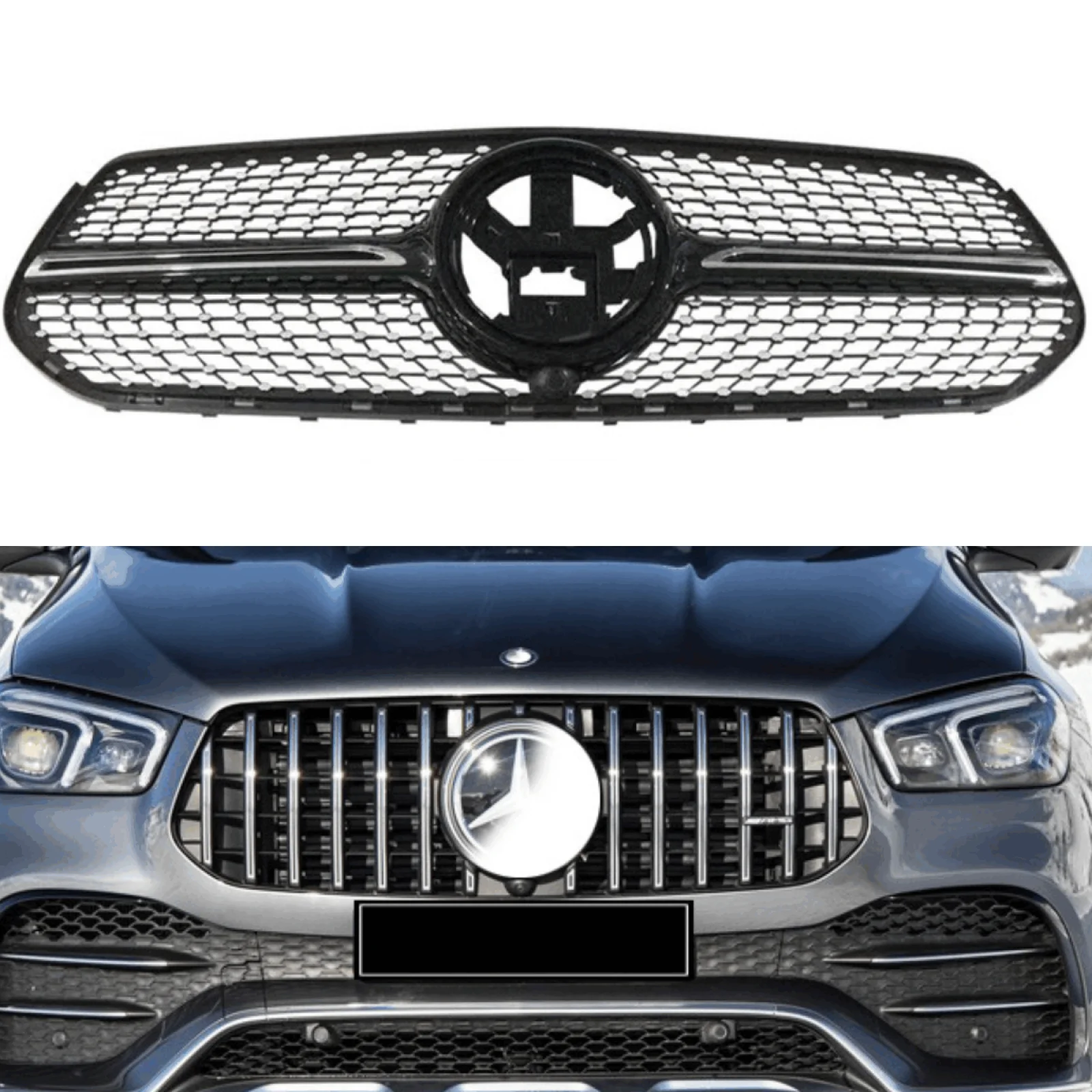 1x Black Front Bumper Grille GT R for Mercedes Benz GLE SUV W167 2020 w/Camera