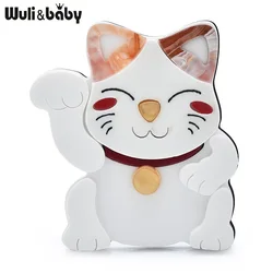 Wuli&baby Acrylic Very-lovely Cat Brooches For Women Taking Wealth And Lucky Cat Pets Animal Party Brooch Pins Gifts