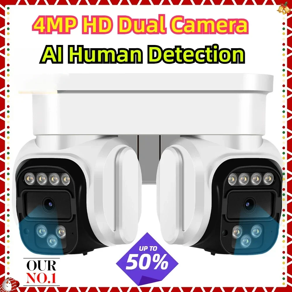 

4MP HD Dual Camera Wifi AI Human Detection Audio PTZ IP Camera Color Night Vision CCTV Surveillance Outdoor