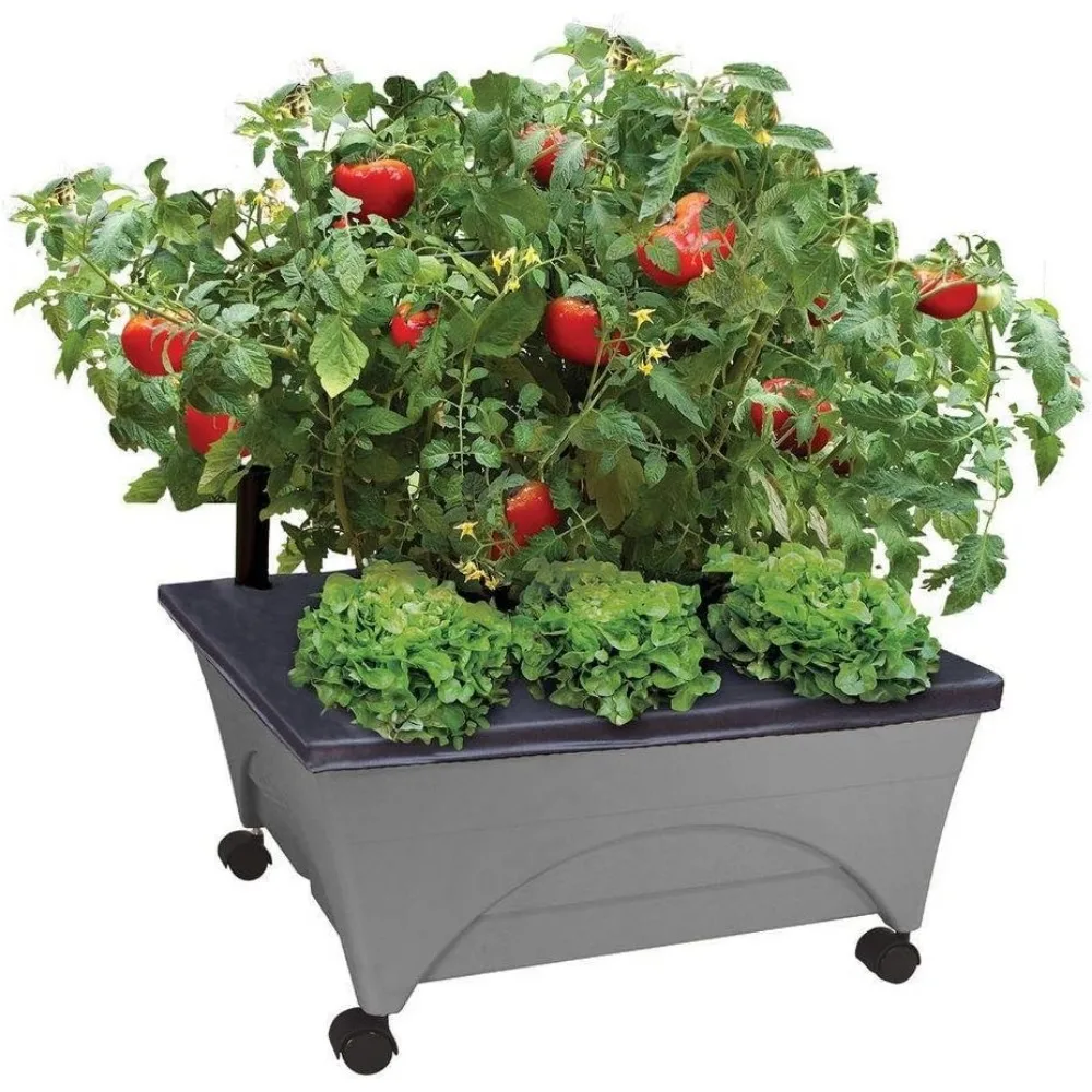 

Self-Watering Raised Garden Bed with Casters - Mobile Grow Box for Improved Aeration in Slate Finish