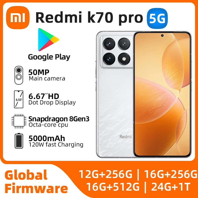 

Xiaomi Redmi K70 Pro 5g SmartPhone Snapdragon8Gen 3 120Hz 6.67" 2K Display 50MP Camera 120W 5000mAh HyperOS Original used phone