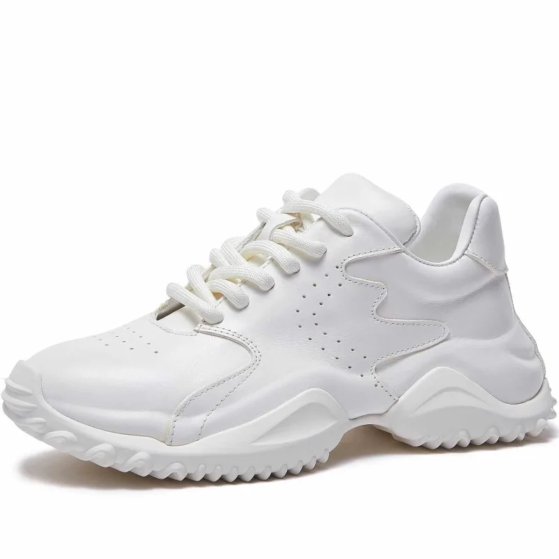 White Horse Skin Daddy Shoes for Men's Fashion Height Increasing Shoes Breathable Horse Leather Hand-sewn Casual Sports Shoes