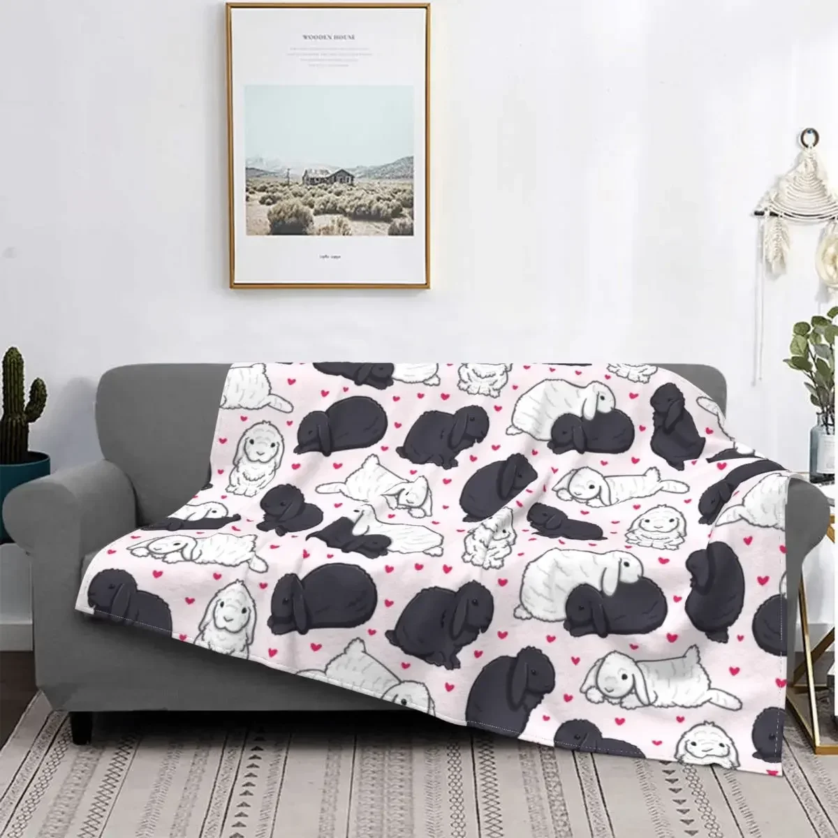 

Opposite Lops Rabbit Knitted Blankets Coral Fleece Plush Super Soft Throw Blankets for Outdoor Travel Bedspread