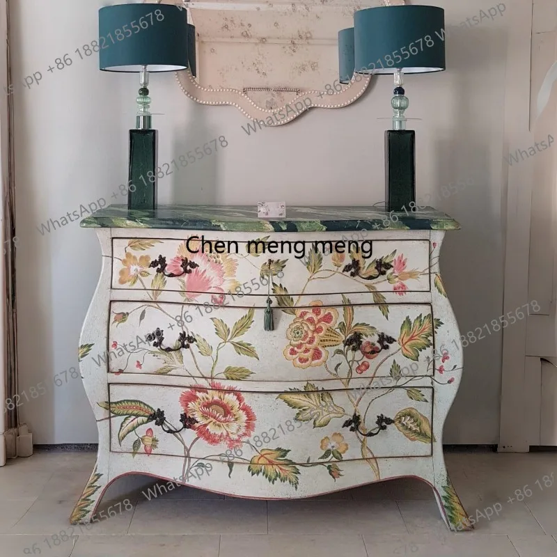 

American retro hand-painted flower pattern locker entrance living room storage cabinet decorative cabinet