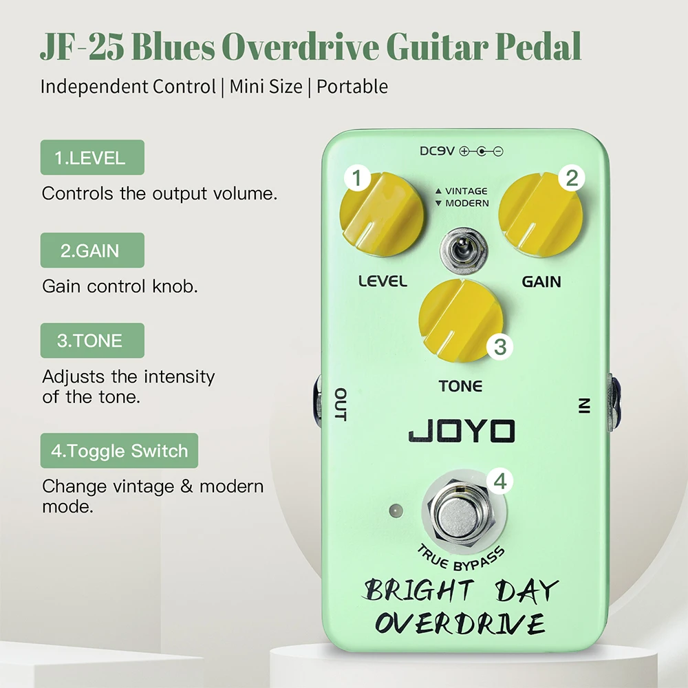 JOYO JF-25 BRIGHT DAY OVERDRIVE Vintage Blues Overdrive Guitar Effect Pedal Modern & Vintage Tone True Bypass Overdrive Pedal