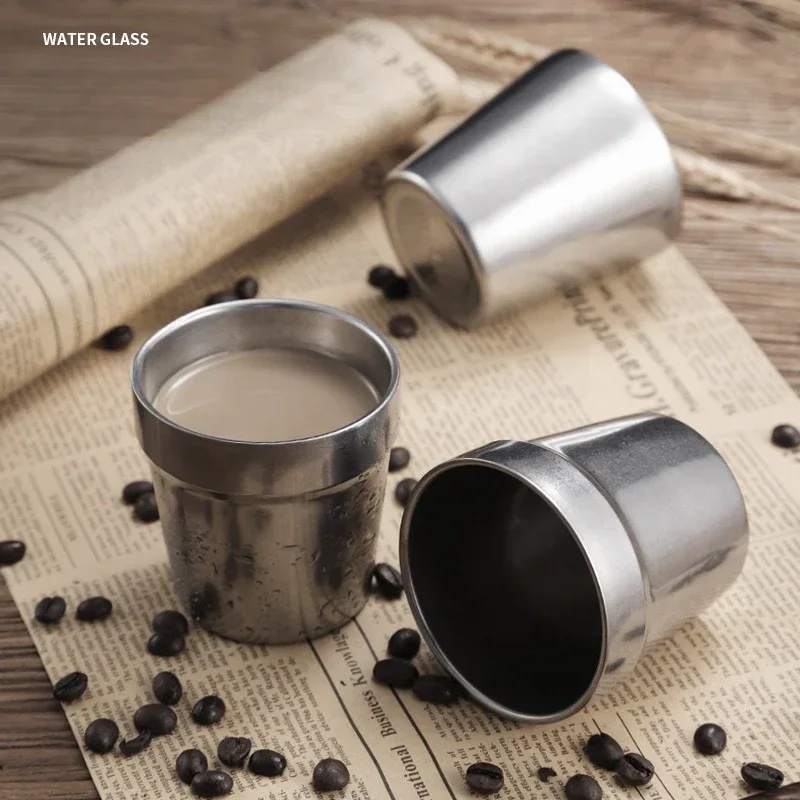 180ml Retro 304 Stainless Steel Espresso Cup Double-layer Anti-scald Tea Cup Beer Juice Drink Cup Restaurant Cup Camping Picnic