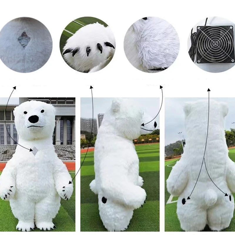 Giant Plush Polar Bear Inflatable Costume Street Funny Teddy Bear Mascot Costume Birthday Party Cosplay Suits Funny Props