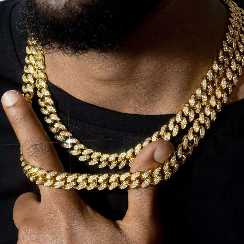

Qianjian Hiphop Jewelry S925 Silver Gold Plated Gra Vvs Moissanite Cuban Link Chain Necklace