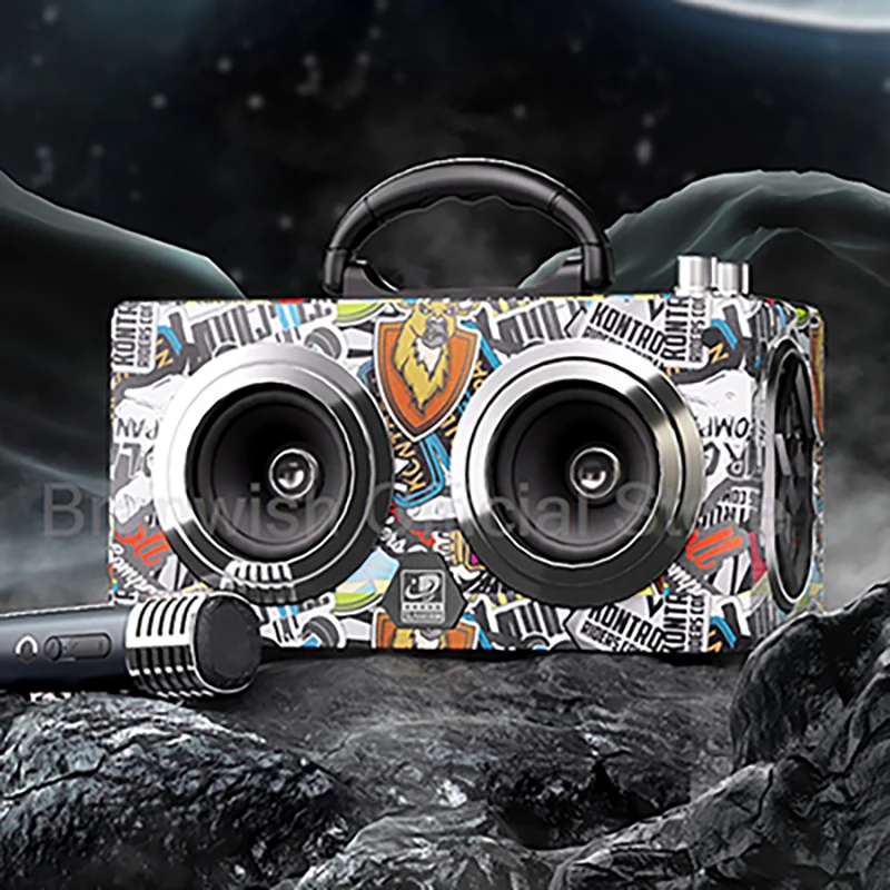 

20 Вт Bluetooth-динамик 2x3 дюйма, портативный звуковой ящик, 3600 мАч, сабвуфер, 9 часов воспроизведения, аудио TF, USB AUX TWS для домашнего караоке-ПК