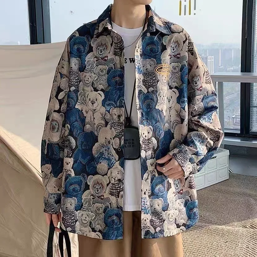 

Spring Autumn Large Size 300 Pou Long Sve Bear irt Men's Hong Kong Sle Loose Casual Top Trendy Brand Hong Kong Sl...