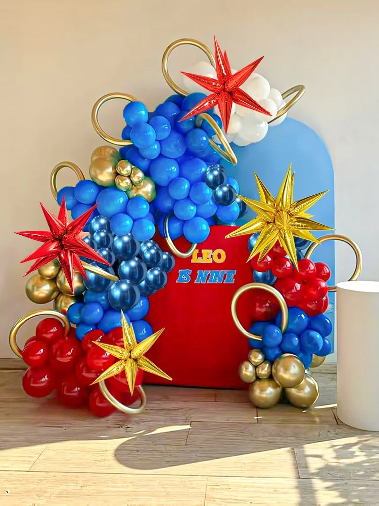 Kit de Arco de Globos Kozee de 126 Piezas en Rojo, Azul y Dorado para Decoración de Fiestas de Cumpleaños con Temática de Videojuegos y Superhéroes