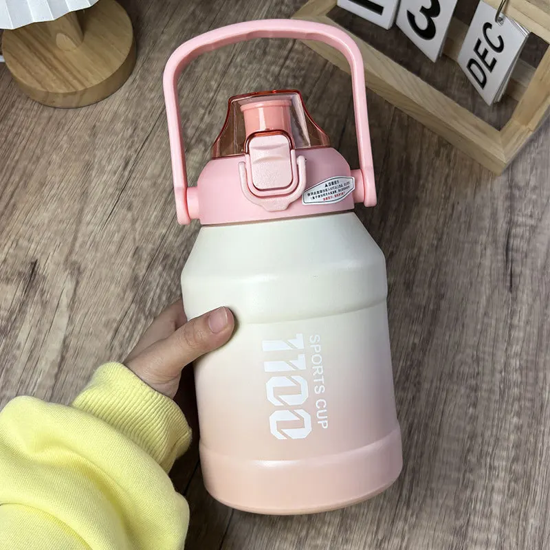 

1100ml Sports Water Bottle 316 Stainless Steel Large Capacity Thermos Leakproof Straw Portable for Gym Outdoor Travel