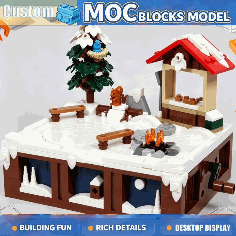 649PCS Winter Ice Skating Scene Model MOC Building Blocks DIY Assembly Snowy Village Diorama Creative Educational Display Gift