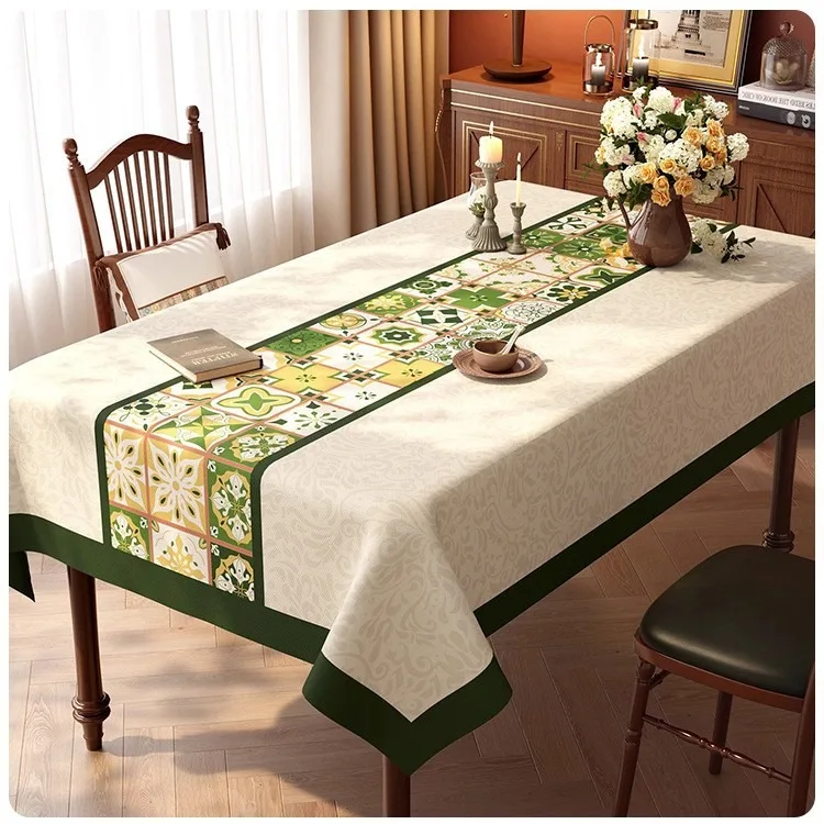 

Mediterranean Moroccan Tile Tablecloth Green Yellow Bohemian Table Cloth Elegant Rectangular Desk Cover for Dining Room Kitchen