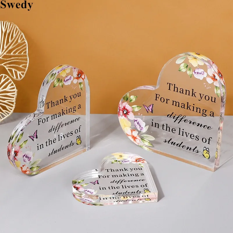 15x15cm Appreciation Gifts For Teacher 15mm Thick Acrylic Heart Inspirational Thank You Gifts For Coworker Boss