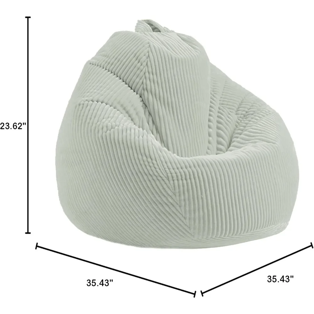 Poltrona a sacco in memory foam per bambini e adolescenti, morbido tessuto di velluto a coste, verde grigiastro, perfetta per soggiorno, camera da letto, dormitorio