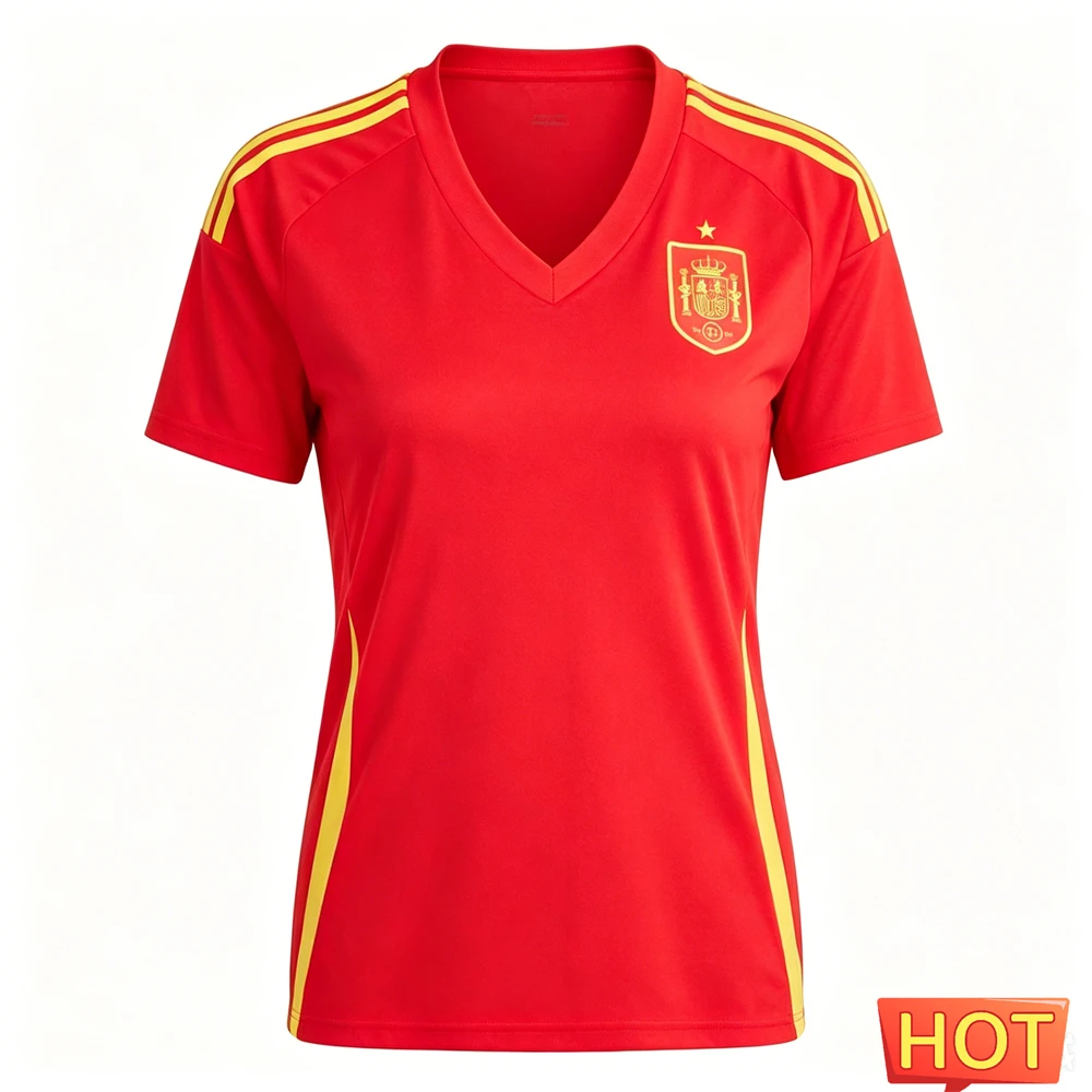 Damen-T-Shirts mit Aufdruck der Nationalflagge Spaniens, Sommer-T-Shirts mit V-Ausschnitt und kurzen Ärmeln, modische, lockere, atmungsaktive Oberteile, lässige Damenbekleidung