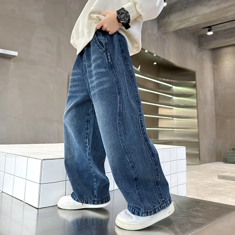 

Джинсовые широкие брюки Scimitar Cut для мальчиков, осенние утягивающие прямые изогнутые брюки для детей 5–15 лет