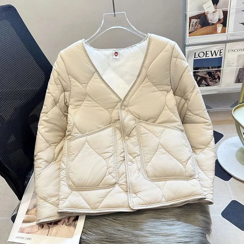 여성 겨울 양털 코튼 패딩 자켓 v 넥 긴 소매 싱글 브레스트 두꺼운 따뜻한 퀼트 코트 내부 라이너 자켓