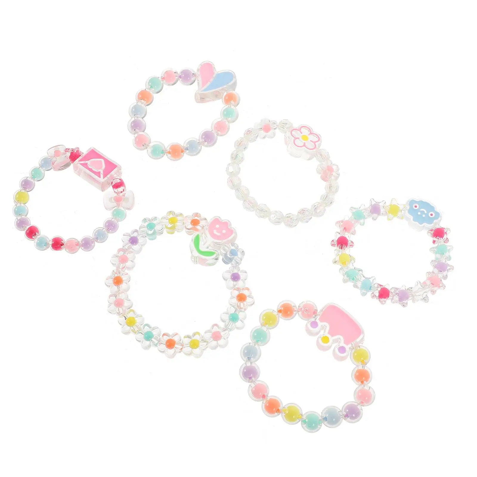 6 Pcs Wrist Band Elastic Beads Wristbands Bracelet Toddler Girls Beaded Plastic Bracelets Jewelry for Child