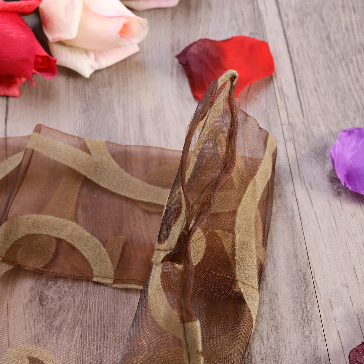 Premium Flocking Sheer Curtains 100X200Cm Coffee For Bedroom Living Room Window Tulle Transparent Voile Screen Rod Pocket